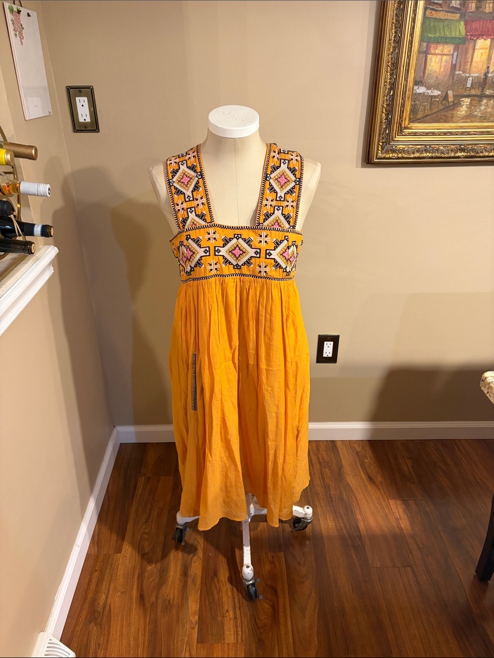 Anthropologie Mustard Embroidered Sundress